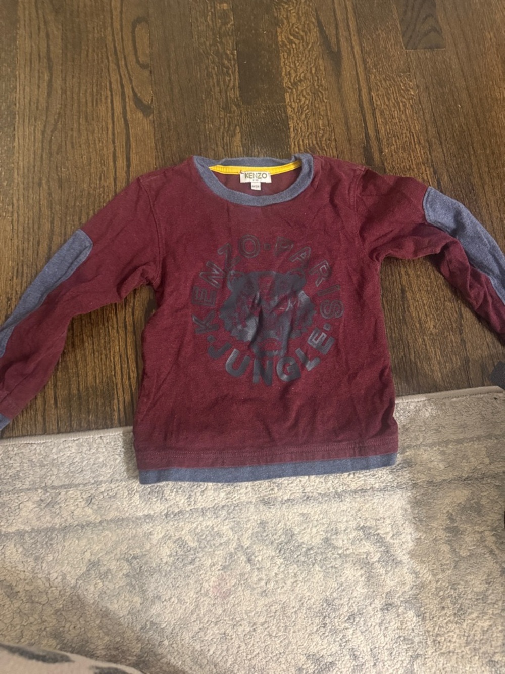 Kenzo Kids Burgundy and Gray Two-Tone Jungle Logo Long Sleeve Tee